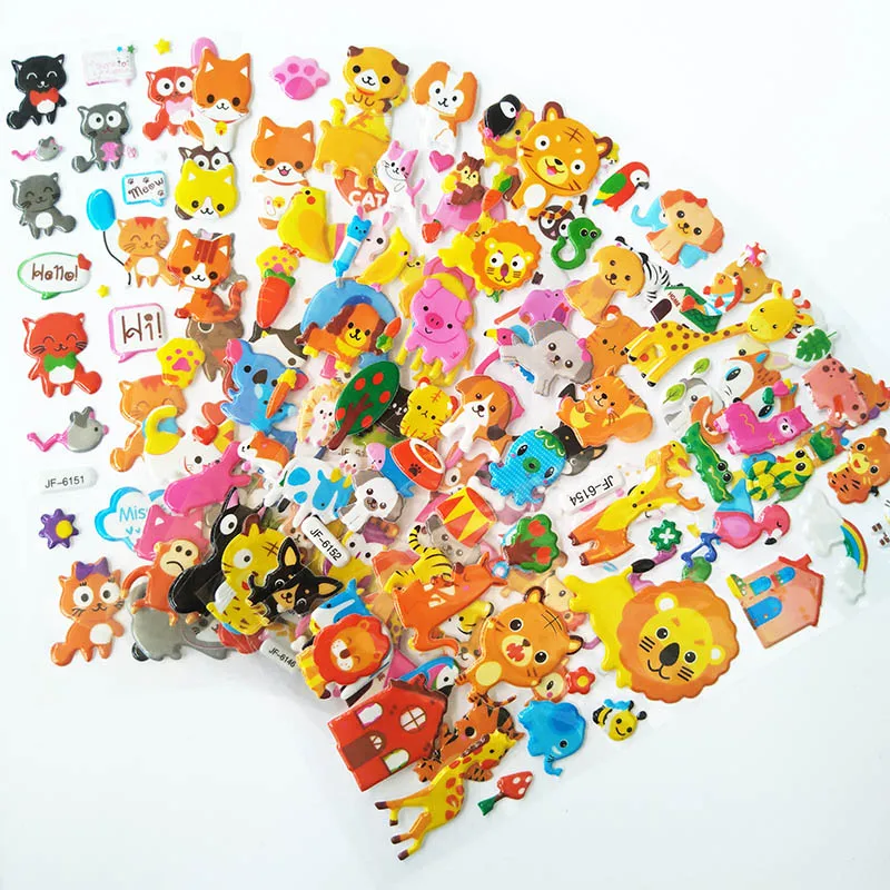 

Cute Cartoon Animal Stickers 8 Different Children Stickers DIY Toys 3D Puffy Bubble Stickers Gift for Kids Waterproof Pegatinas