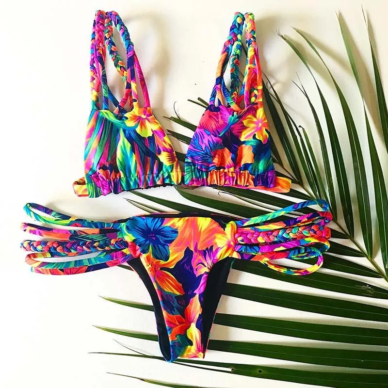 HTB1rphNbzzuK1RjSspeq6ziHVXaM 2019 Bikinis Women Swimwear Push Up Bikini Set Swimsuit Top Solid Bottom Print Brazilian Biquini Bathing Suit Swim Wear Beach