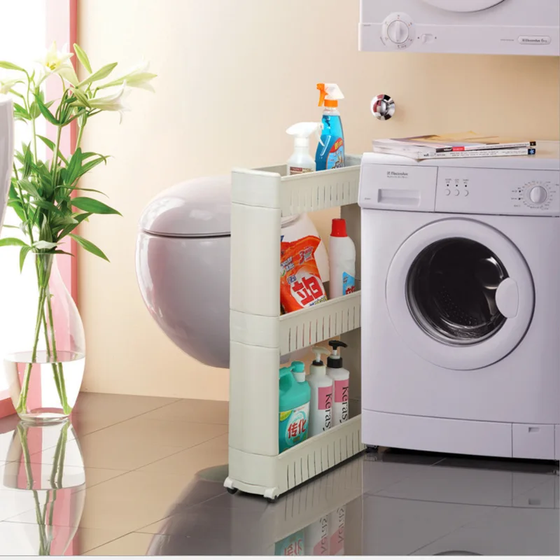 Movable Plastic Interspace Storage Rack Refrigerator Space Rack with Roller Shelves Kitchen Bathroom Strollers Interval 4-layer Movable Plastic Interspace Storage Rack Refrigerator Space Rack with Roller Shelves Kitchen Bathroom Strollers Interval 4-layer