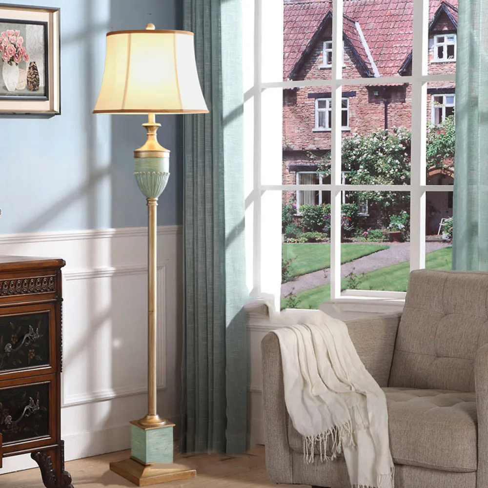 Nordic Retro Style Luxury Resin Floor Lamp Antique LED Living Room Bedroom Study Energy Saving Lighting