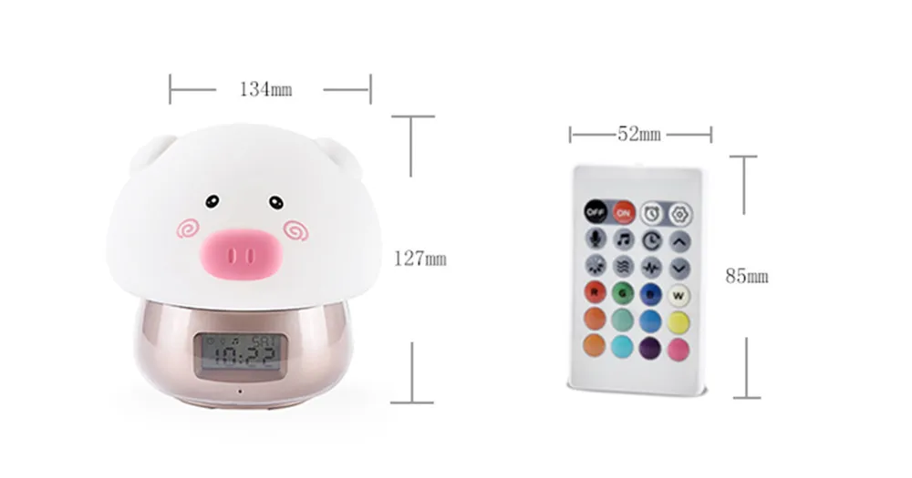 3 in 1 Pig LED Night Light with Alarm Clock Recorder Remote Touch Sensor Colorful USB Silicone Children Kids Baby Bedside Lamp (26)