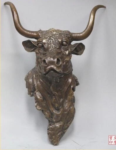 

shitou 002301 20"Subtle Pure Bronze handwork ART sculpts OX bull head statue Wall Hanging