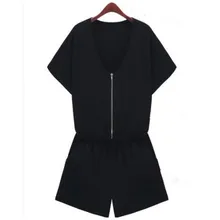 Новые модные свободные шорты для женщин с коротким рукавом черные Большие размеры S-9XL Комбинезоны на молнии Европейский стиль