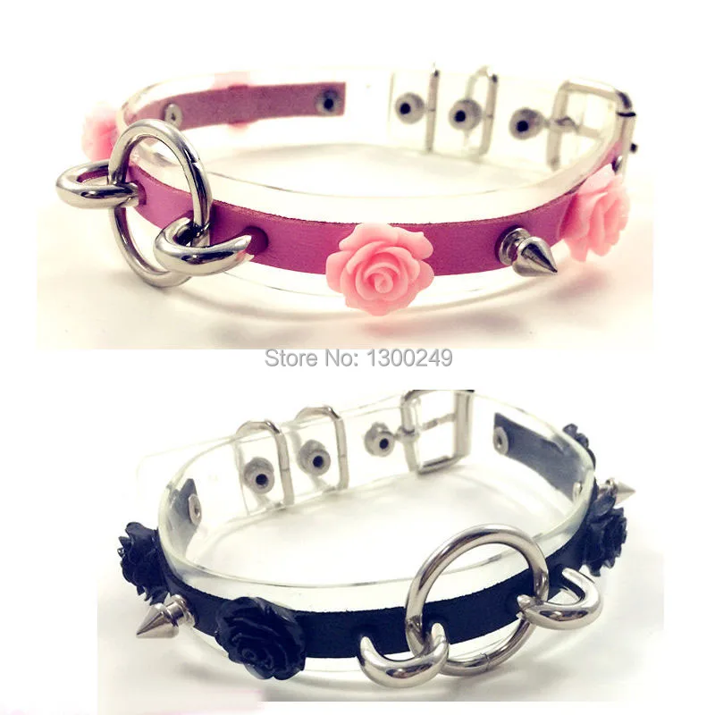 Harajuku Leather Punk Choker Necklace Flower O-Round Rivets Collar Handmade