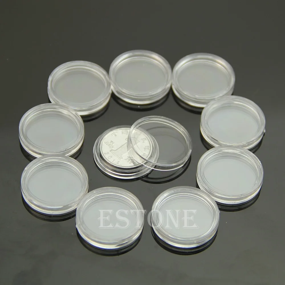 

10 PCS Applied Clear Round Cases Coin Storage Capsules Holder Round Plastic 20mm