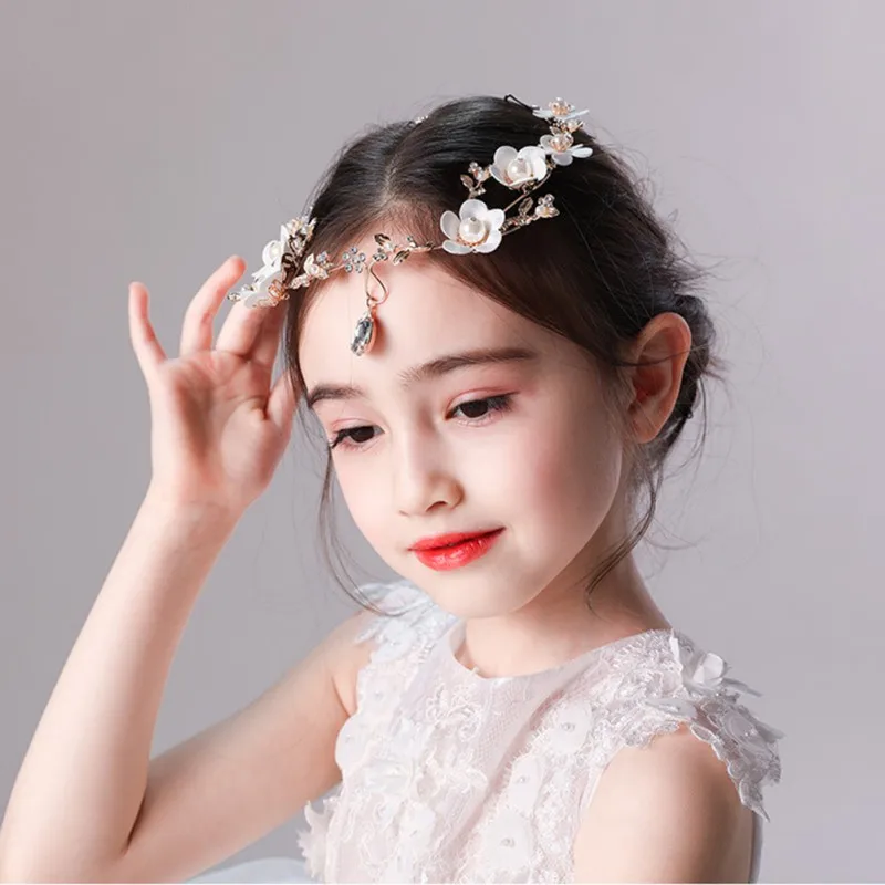 Children Girls Headwear Princess Forehead Girls Hair Exotic Accessories Chain Necklace Pendant Frontlet Flower Girl Dress Show