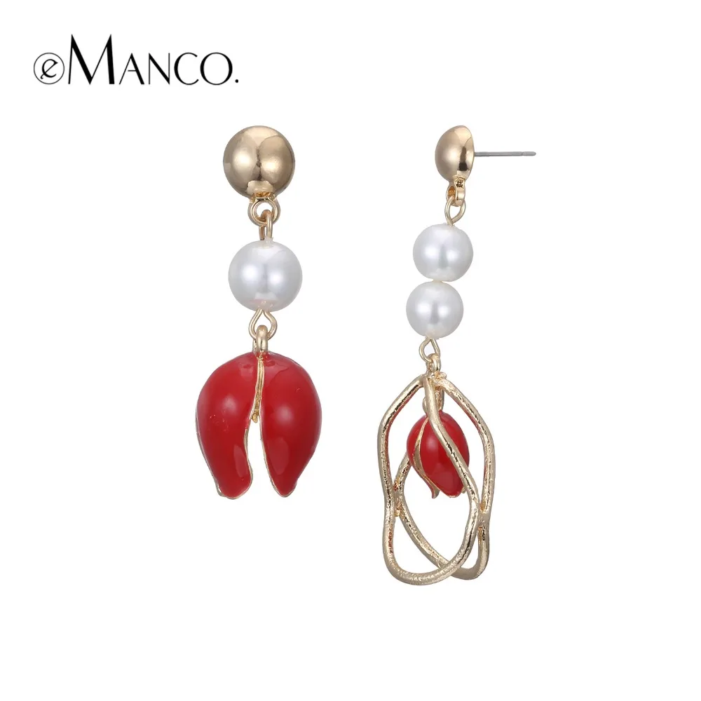 

eManco Trendy Elegant Asymmetrical Earrings for Women Imitation Pearls Zinc Alloy Drop Earrings Three Colors Fashion Jewelry