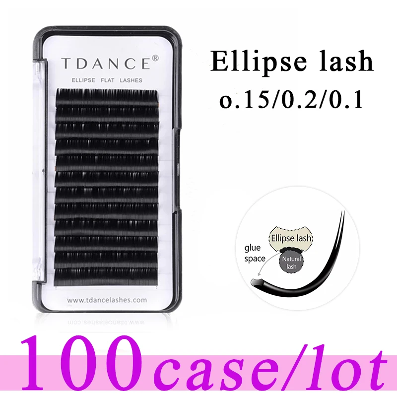 

TDANCE 100tray/lot Flat Ellipse Eyelash Extensions split tips ellipse shaped natural light false ellipse eyelashes