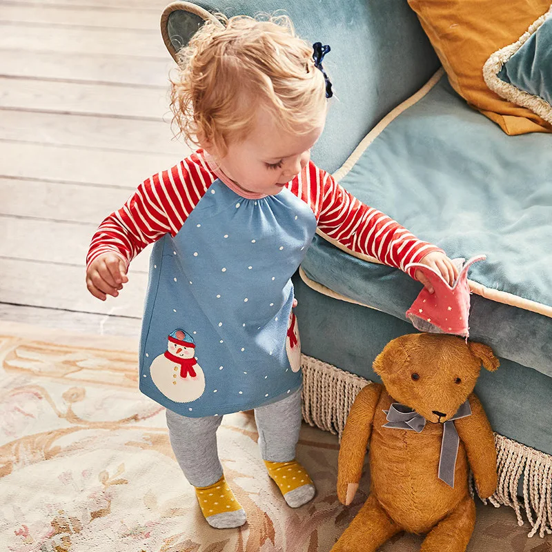 

Little maven children's sets new autumn girls Cotton brand long sleeve snowman applique t shirt+gray pants 20500