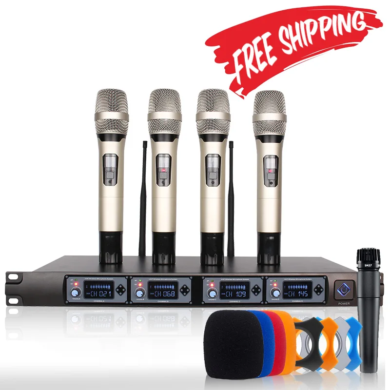 

Wireless Microphone System U4000T Professional Microphone 4 Channel UHF Dynamic Professional 4 Handheld Microphone + Karaoke