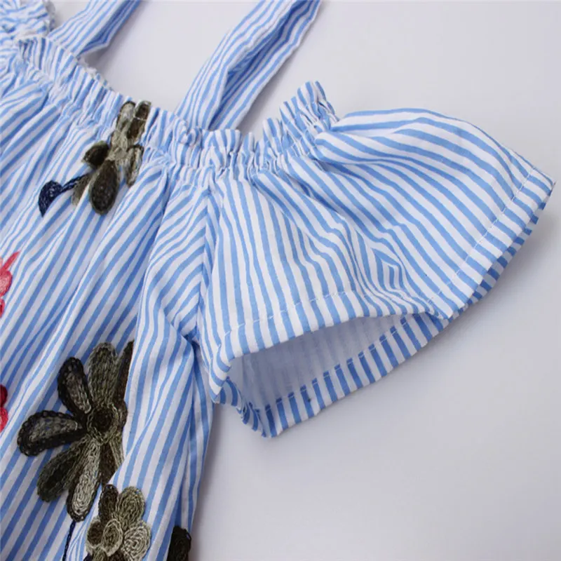 New Arrival Baby Girls Summer Dress 2019 Toddler Kids Baby Girls Clothes Floral Embroidery Stripe Party Princess Dresses V3$ (10)