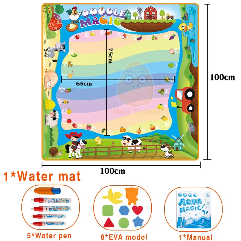 100*100 см Аква магический водный коврик для рисования водная ручка доска для рисования краски Водные Игры развивающие игрушки Дети Ремесло - Цвет: Многоцветный