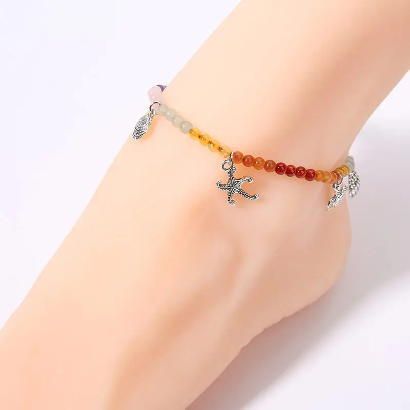 

2019 Adjustable Chain Anket for Women Bohemian Conch Starfish Bead Stone Anket Boho Beach Foot Chain Leg Bracelet Delicate joyas