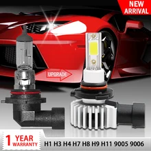 Racbox для автомобильных фар Светодиодный H7 H1 H3 H4 H11 H8 H27 880 881 COB чип супер лампочка 3000K 6000K 10000K Hb4 Hb3 9005 9006