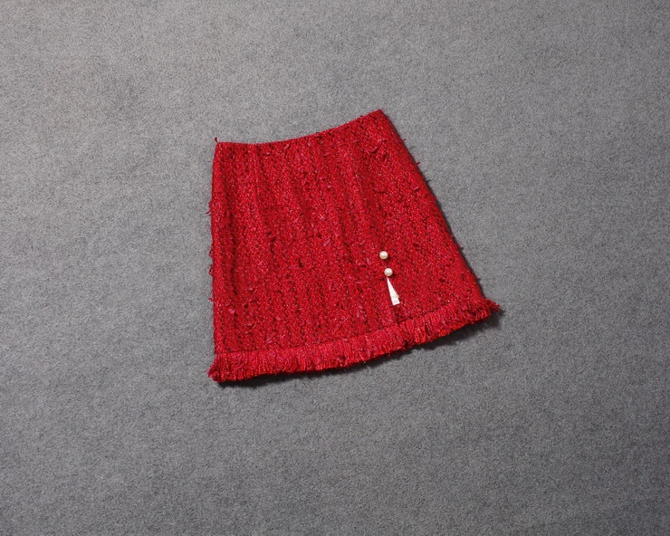 Красная твидовая юбка женская весна/осень женские юбки женская плотная твидовая сумка с бахромой бедра трапециевидная юбка