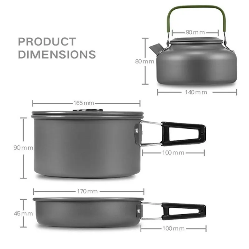 Günstig VILEAD Tragbare Camping Topf Wasserkocher Set Aluminium Alloy Outdoor Geschirr Kochgeschirr 3 teile satz Teekanne Kochen Werkzeug für Picknick BBQ