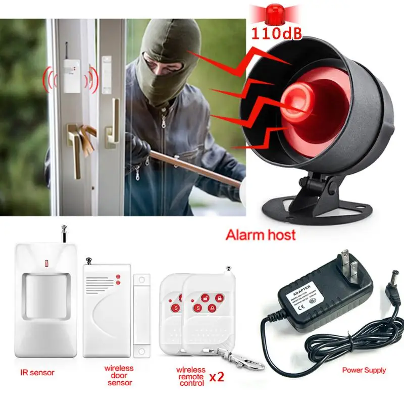 

Wireless Home House Security Burglar Alarm Siren System 110dB 433MHz Door/Window Sensor Motion Detector with 2 Remote Control