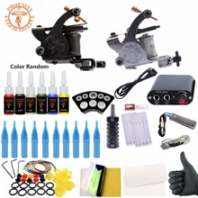 Профессиональный набор татуировки 6 цветов тату чернила наборы катушки машинка для тату набор питания Иглы полные постоянные принадлежности для макияжа