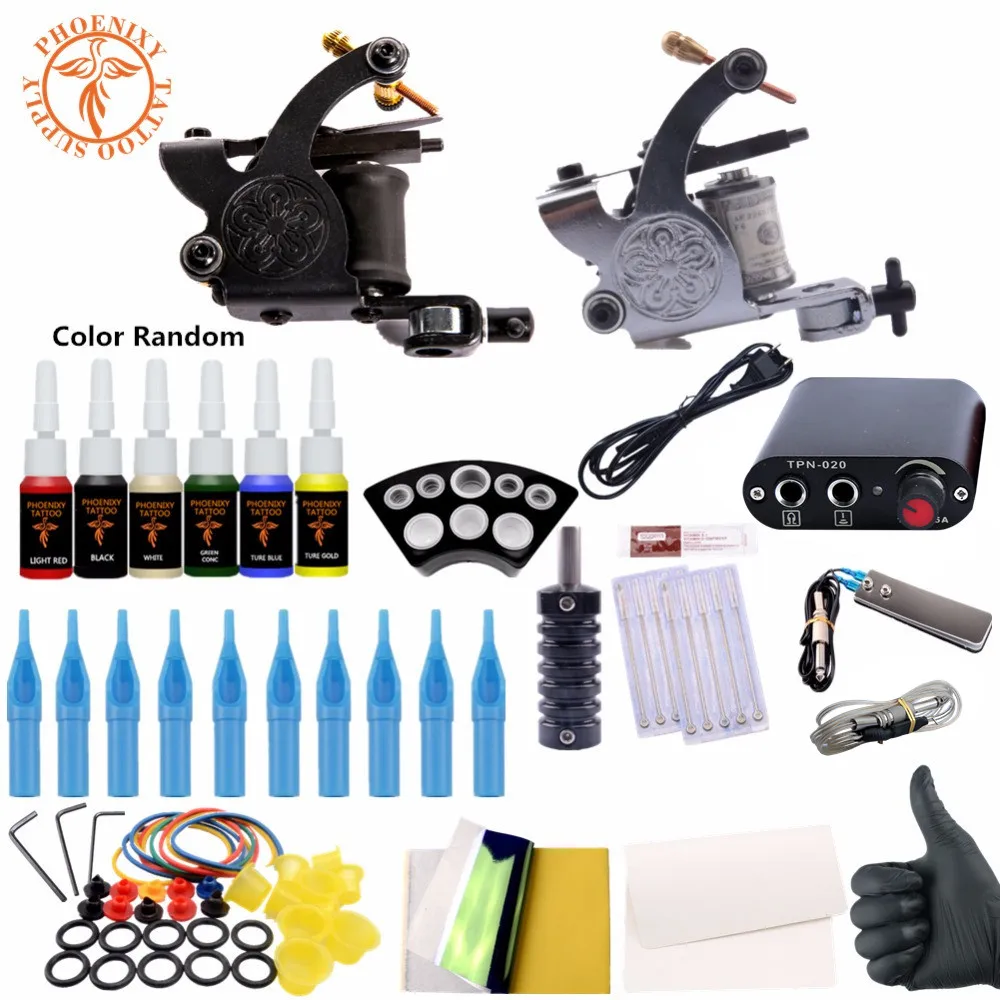 

Professional Tattoo Kit 6 Colors Tattoo Ink Sets Coils Guns Machine Power Set Needles Complete Permanent Makeup Supplies