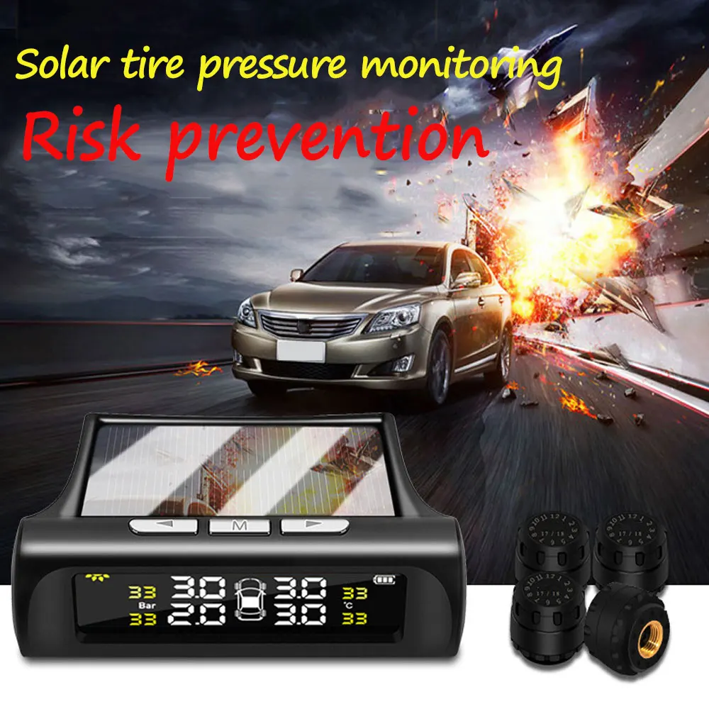 

TPMS Tire Pressure Alarm Monitoring System Solar Tire Pressure Monitor Sensor Digital LCD Display Auto Security Alarm Systems