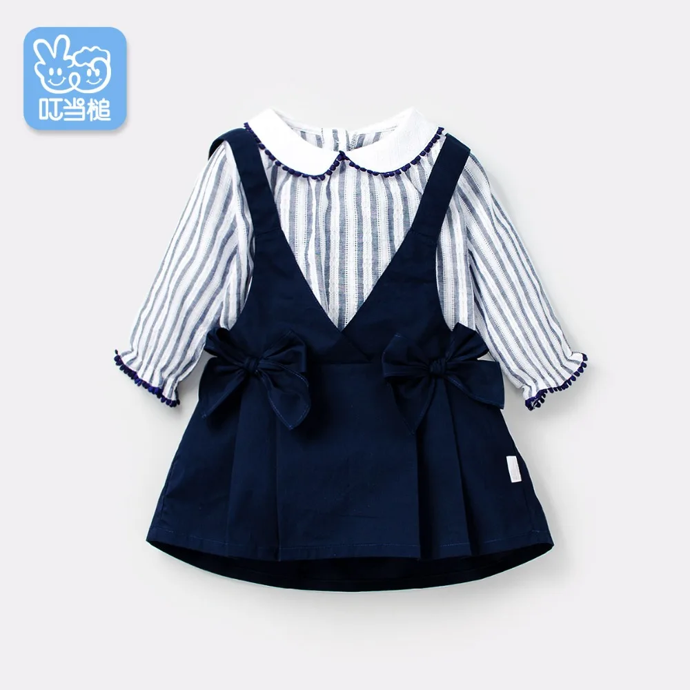 Dinstry/ платье для девочек; весенне-осенняя одежда для маленьких девочек; детская одежда в полоску с бантом
