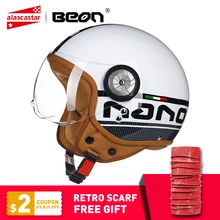 BEON Retrò Casco Moto D’epoca 3/4 Aperto Viso Scooter Moto Biker Caschi Uomini Donne Vintage Moto Moto Visiera del Casco