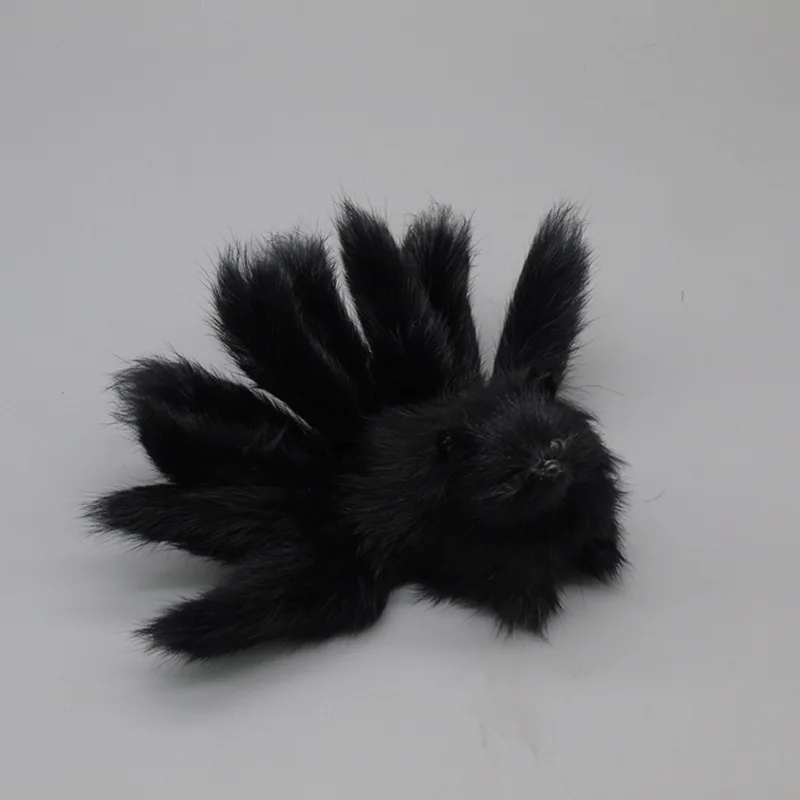 Около 18 см черная лисица с девятью хвосты модель полиэтилена и меха лисы ремесленных Косплей Опора, украшение дома подарок b1877