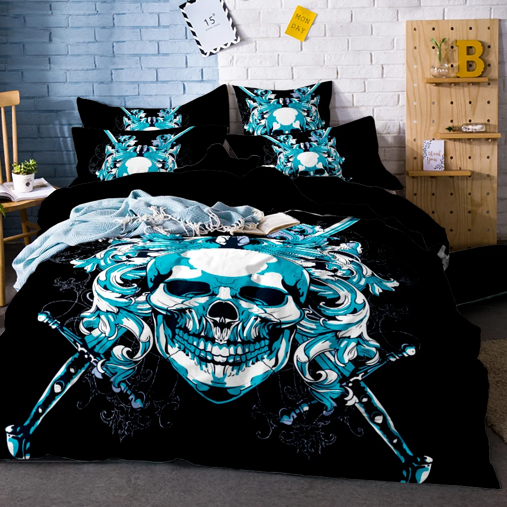 3D Printed Skull Bedding Set King Size Sugar Skull Print Duvet Cover Set with Pillowcase AU