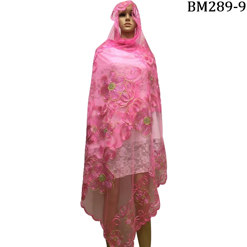 Новые африканские шарфы, мусульманская вышивка женский большой шарф из тюли, шарф из тюли мягкий шарф размер 2,2*1,05 метра, костюм для шалей - Цвет: BM289 9