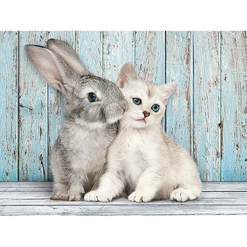 

5D DIY Diamond Painting Full Drill Round Diamond Embroidery Lovely Rabbit and Cat Pattern Cross Stitch Wall Stickers