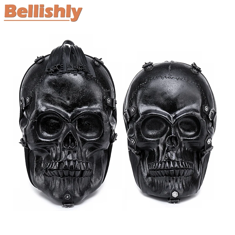 Bellishly Sac Мужской Черный Рок Mochilas женский 3D крутой Череп Рюкзак мужской скелет