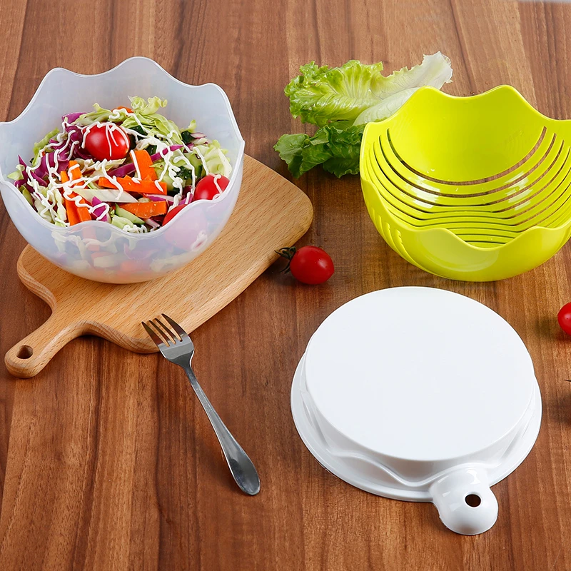 

Kitchen Fruit Salad Cutting Bowl Convenient Mix Salad Artifact Plastic With Lid Vegetable Fruit Pot Thick Cut Vegetable Divider