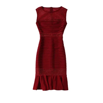 

2019 New Beaded Women Dress Fashion Solid Sleeveless Mermaid Dresses D4174