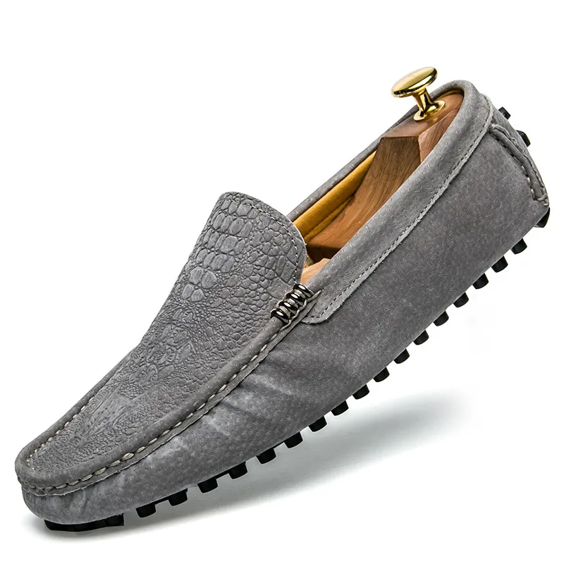 Alligator Moccasins Men Loafers Natural Suede Brand Men Shoes Casual