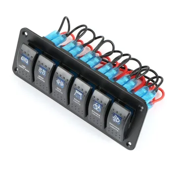 

Waterproof Marine Boat Caravan RV Rocker Switch Panel LED Circuit Breaker 12V 6 Gang Overload Protection Anti-corrosion