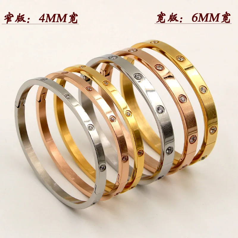 Trendy Lovers Women Bracelets Silver Rose Gold Bangles for Women Cubic Zirconia for Woman Stainless Steel Jewelry Gifts