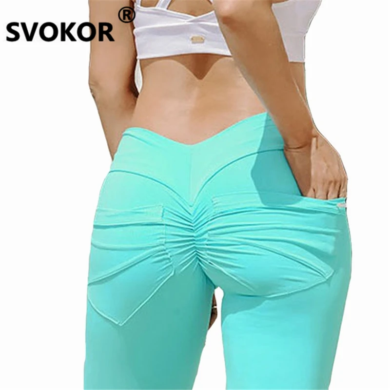 SVOKOR Solid Sweat High Waist Leggings Women Workout