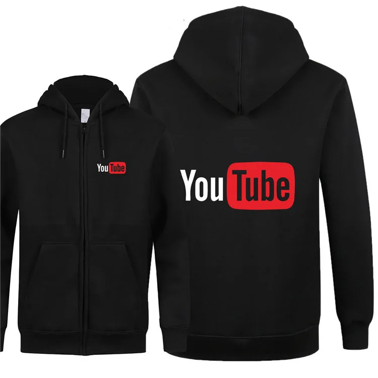 2018 New Autumn Funny Youtube Logo Printed Hoodies Men You Tube Zipper