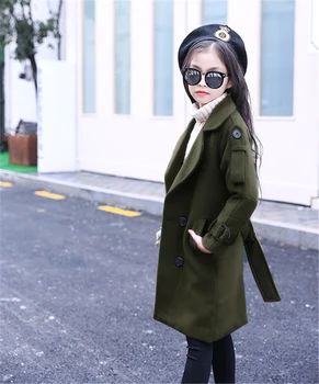 

Kids Winter Double-breasted Wool Coat Girls Fashion Thicken Long Sweet Jacket Teenager Long-Sleeve Warm Wollen Overcoat AA60436