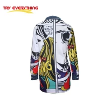 2017 streetwear jackets windbreaker women long cartoon pattern Spliced denim jacket for women jeans outwear Try everything D30