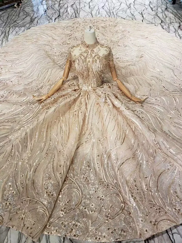 

Backlack China Bridal Gowns Robe De Soiree Sequins Beading Dress Tassel Long Formal Cut-out Illusion Back Wedding Dress