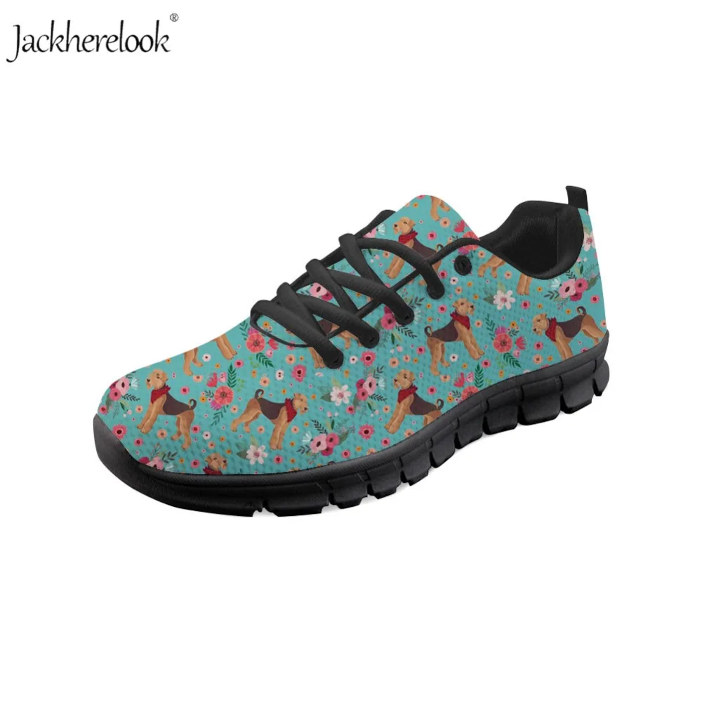 

Jackherelook Adult Athletic Training Shoes Airedale Terrier Flower Print Outdoor Running Shoes for Women Lace Up Sneakers Flats