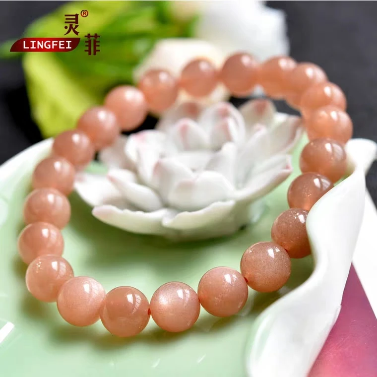 

Genuine Natural Sunstone Orange Moonstone Flash Light Crystal 9mm Round Beads Bracelet Women Men Healing Stone Gift AAAAA