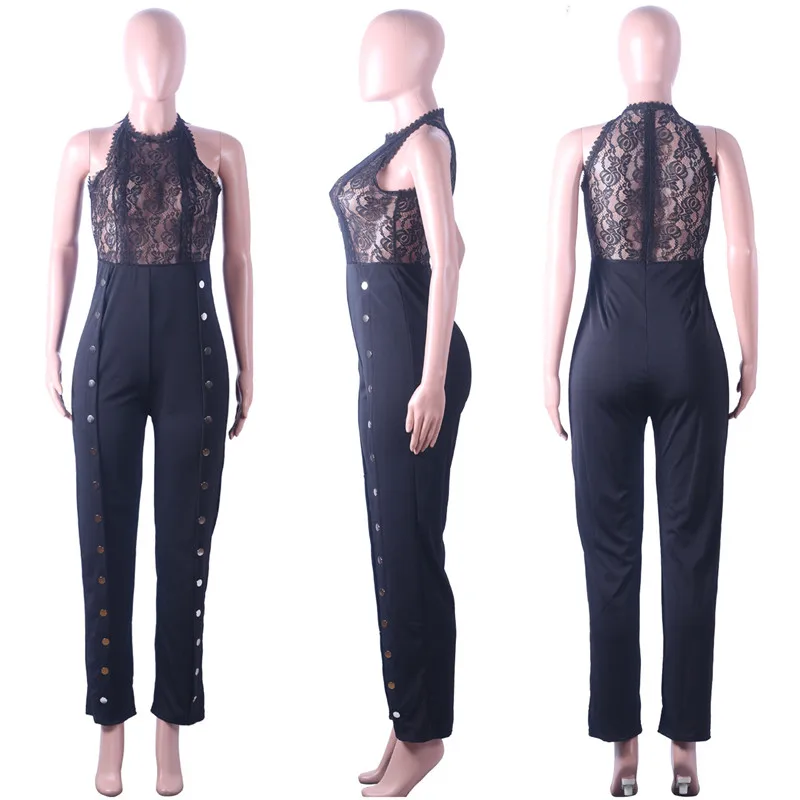 women fashion lace patchwork sleeveless jumpsuit-4