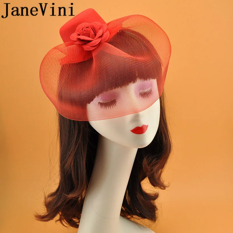 JaneVini/ Свадебные акссуары для волос, розовые вуалетки и головные уборы, закрывающие лицо, Цветочные Формальные вечерние женские шляпы, заколки для волос