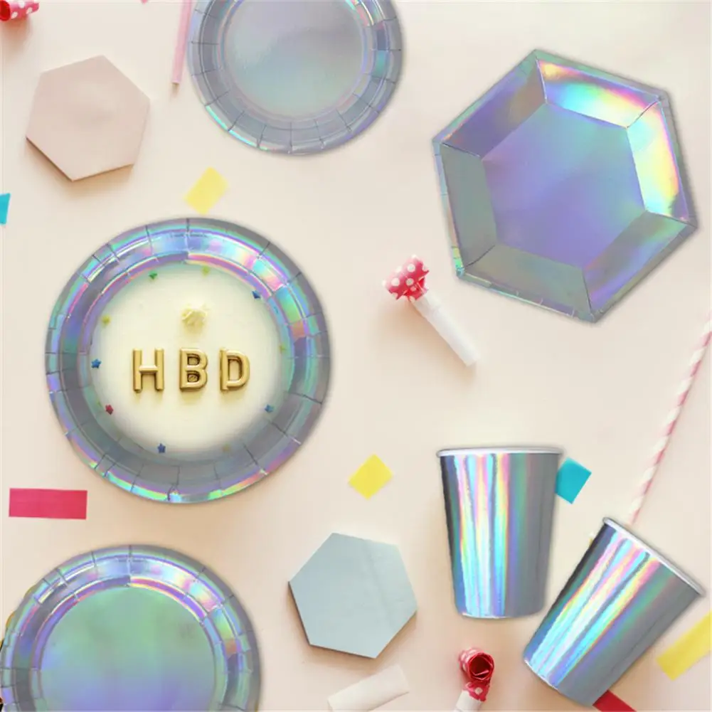 4Pcs/Set Laser Disposable Tableware Sets Bling Paper Party Cup Dish