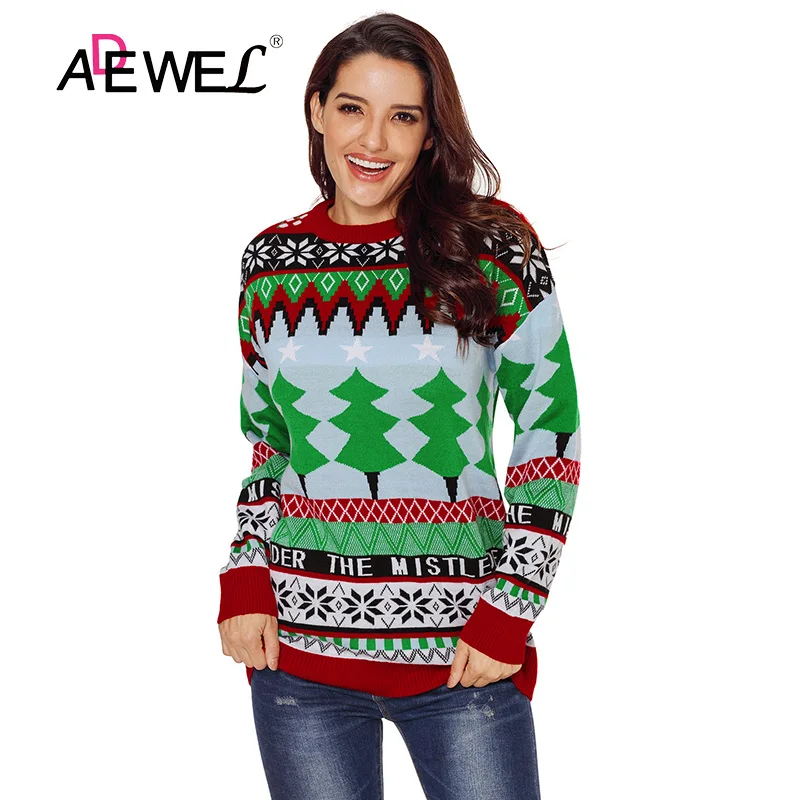 ADEWEL 2018 Winter Christmas Tops Pullover Sweater Women Plus size Knitted O-neck Long Sleeve Sweater Jumper Pullovers Femme XXL ADEWEL 2018 Winter Christmas Tops Pullover Sweater Women Plus size Knitted O-neck Long Sleeve Sweater Jumper Pullovers Femme XXL