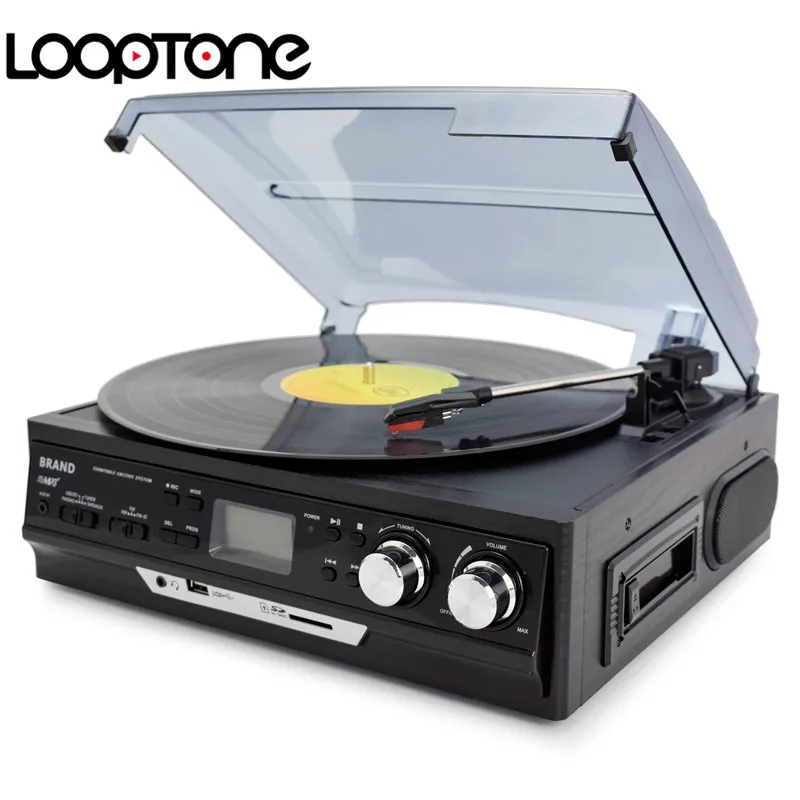 LoopTone 3 Speed Vinyl LP Record Players Turntable Player Built in Speakers Gramophone AM FM Radio