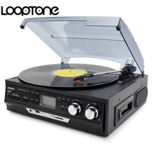 LoopTone 3-Speed Vinyl LP Record Players Turntable Player Built-in Speakers Gramophone AM/FM Radio Cassette USB/SD recorder