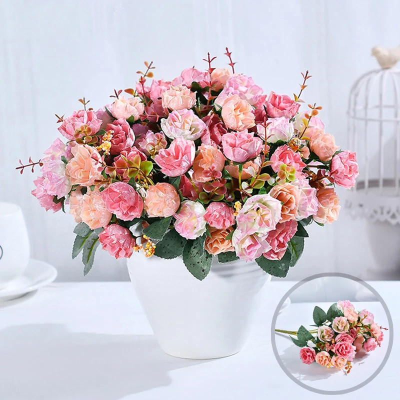 

7 Fork/21 Heads Bouquet Silk Rose European Style Artificial Flower High Quality Bouquet Fake Flowers Wedding Home Party Decor